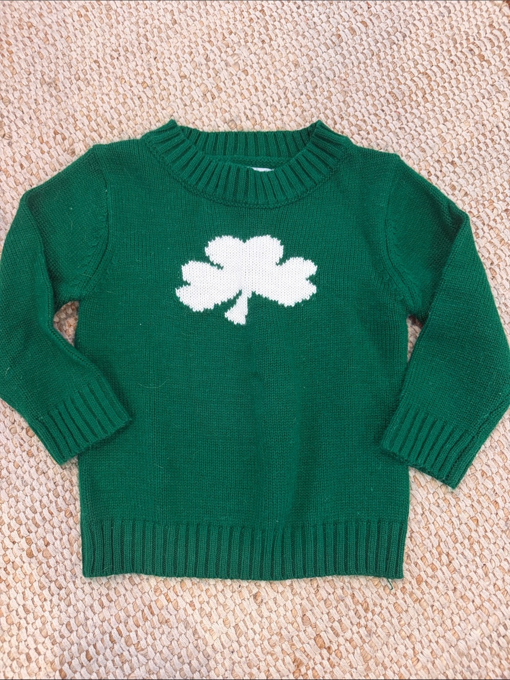 Green Kids Sweater with White Shamrock Motif